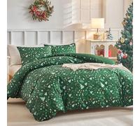 Lekesky Christmas Double Duvet Cover Green Bedding Set- Christmas Tree Print Double Duvet Set (1x Quilt Cover + 2x Envelope Pillowcases) Soft Microfibre Green Bedding 200x200 cm