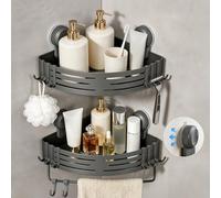 Lekesky Corner Shower Caddy Suction Cup, Shower Corner Shelves No Drilling with a Towel Bar, Rust Resistant Shower Shelf, Removable Shower Rack for Bathroom Organiser(Aluminum, 2-Pack, Gunmetal Grey)