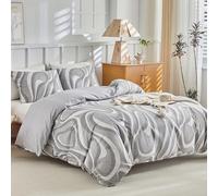 Lekesky Double Duvet Cover Set Grey Bedding - Geometric Circle Print Grey Double Duvet Set (1x Quilt Cover, 2x Pillowcases) Soft Microfiber Bedding Set 200x200 cm