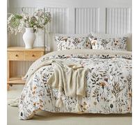Lekesky Duvet Cover for 135/150 cm Bed, Duvet Cover 240 x 220 cm, Floral and Leaves Microfibre Pattern, 3 Pieces, Consisting of 1 Duvet Cover 240 x 220 cm + 2 Pillowcases 50 x 75 cm, White