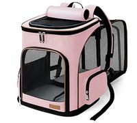 Lekesky Expandable Cat Backpack Dog Backpack Cat Backpack Large for Small Cats and Dogs, Foldable Cat Transport Backpack, Pink, L