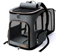 Lekesky Expandable Large Dog Cat Backpack for Dogs Cats Up to 8-10kg Foldable with Inner Safety Leash and 2 Pet Mats Grey