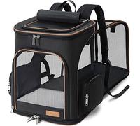 Lekesky Large Cat Backpack Dog Backpack for Cats and Dogs up to 8-10 kg, Expandable Foldable Pet Backpack, Black, XL