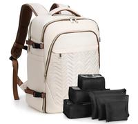 Lekesky Travel Backpack Cabin Size - 17-Inch Laptop Carry-On Waterproof Rucksack with 6 Packing Cubes for Women & Men(Beige)