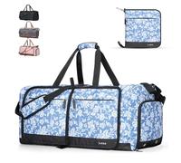 Lekesky Travel Bag Women's Foldable Travel Bag Weekender Sports Bag with Shoe Compartment, Waterproof Hand Luggage Bag/Sports Bag/Hospital Bag, Blue and white floral print, (80L) EU