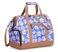 Lekesky Weekend Overnight Bags for Women - 33l Top Large Opening Travel Duffles Bag, Holdall Bag for Airlines with Shoes Compartment (Pink Blue Jungle,42 * 33 * 24cm)