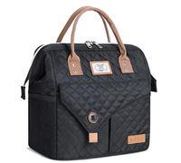 Lekesky Women's Cool Bag, Insulated Lunch Bag, Leak-Proof, Wide Open Lunch Box, 11 L, Black Quilted
