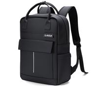 Lekespring Laptop Backpack 15.6 Inch Waterproof Rucksack,Work Backpack for Women Men, Leather Bag for Travel Cabin College Teacher Business(Black)