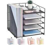 LEKETREE Desk Organizer with 5-Tier Paper Letter Tray and File Holder, Desktop Accessories for Office Supplies & Workspace (Black)