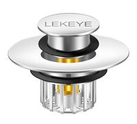 LEKEYE Tub Stopper | Shower Drain Hair Catcher | Pop-up Drain Stopper with Strainer | Bathroom Bathtub Plug | Drain Protector for 1-1/2 to 1-3/4" Bath Drain Hole - Pearl Chrome