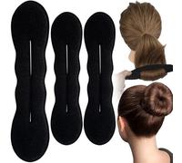 Lekgavd 3 PCS Hair Bun Maker, 2 Sizes Sponge Hair Updo Shaper for Women, Classic Lazy Hair Curler Clip Ties, Hair Styling Accessories for Long, Curly, Straight Hair - Black