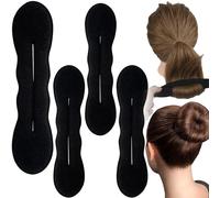 Lekgavd 4 PCS Hair Bun Maker, 2 Sizes Sponge Hair Updo Shaper for Women, Classic Lazy Hair Curler Clip Ties, Hair Styling Accessories for Long, Curly, Straight Hair - Black