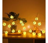 LEKIBOP LED Smiling Face Happy Light String Children's Room Courtyard Decorative Light, Gift Wedding Halloween Christmas Party Decorative Battery Light (10 FT, Smiling face)