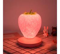 LEKIBOP Strawberry Night Light Silicone Soft Table Lamp Cartoon Touch Sensor Desk Lights Bedroom Nursing lamp Children's Room Decoration Table lamp Bookshelf Desk lamp (Pink)