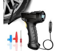 LEKILV Portable Air Compressor 120W Car Tire Inflator, Digital Display, LED Lights, Black, 7.4V, 150PSI, Automatic Shut-Off, 9ft Power Cord, Nozzles Included, For Cars