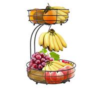 Lekind Fruit Bowl with Banana Hanger 2-Tier Fruit Basket Veg Rack Fruit Bowls Metal Storage Rack, Keeps Fruits and Vegetables Fresh