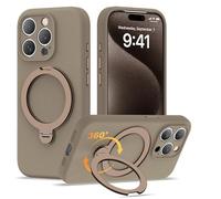 LEKMOTIN Compatible with iPhone 15 Pro Case 6.1'' with 360 Spin Magnetic Ring Stand[Compatible with Mag-Safe] Soft Liquid Silicone 15 Pro Case for Men Women,Desert Gold