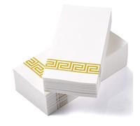 LEKOCH 100 pcs Airlaid Quality Foled White Napkins with Elegant Gold Degsin Disposable Linen Feel Paper Napkins for Wedding Parties Christmas 43 * 30 cm