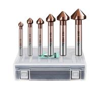 LEKOMESH Countersink Drill Bits Set - M35 Cobalt Countersink Drill Bit Set for Metal 6pcs(6.3+8.3+10.4+12.4+16.5+20.5mm) Bits Set for Stainless Steel Iron Aluminium Wood,Round Shank