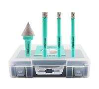 LEKOMESH Diamond Drill Bit Kit - 3pcs 6/6/8MM Diamond Hole Saw & 1pc 20MM Beveling Chamfer Bit with Hex Shank for Porcelain Tile Drill Bits for Ceramic Marble Granite Stone Quartz