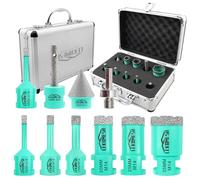 LEKOMESH Tile Drill Bits Kit - 10pcs (6/6/8/10/20/25/35mm+10mm Finger Milling Bit+25mm Beveling Chamfer Bit+Adapter) Hole Saw Kit for Porcelain Tile Ceramic Granite Marble Masonry Stone
