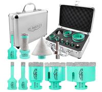 LEKOMESH Tile Drill Bits Kit - 9pcs (6/8/10/35/50/68mm+20mm Drilling Milling Bit+50mm Beveling Chamfer Bit+Adapter) Hole Saw Kit for Porcelain Tile Ceramic Granite Marble Masonry Stone