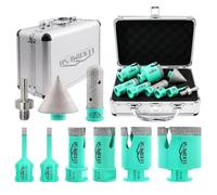 LEKOMESH Tile Hole Cutter Set - (6/6/20/25/35/50mm+20mm Finger Bit+50mm Chamfer Bit+Triangle Shank Adaptor) Diamond Tile Hole Saw Kit for Porcelain Ceramic Marble Brick Concrete,M14 Thread