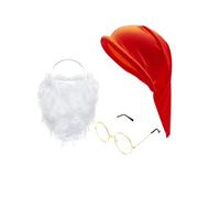 LEKTIST 3PCS Dwarf Costumes Set, White Santa Wig Glasses Gnome Hat Accessories for Halloween Xmas Fairy Tale Party Photo Prop, Red, AS SHOWN