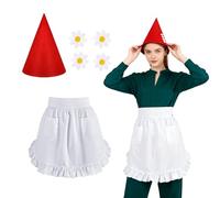LEKTIST Dwarf Gnome Set, Gnome Costume Set with Felt Dwarf Hats for Christmas Halloween Fairy Tale Party Dress Up Accessories, Red Flower, One Size