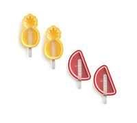 Lékué Pack 4 Tropical Fruit Ice Cream Molds, Silicone, Red/Yellow, 18.5 x 8 x 11.6 cm