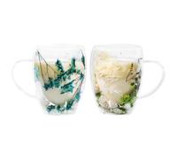 LeKuni Pack of 2 Latte Macchiato Glasses with Dried Flowers, 350 ml Double-Walled Glasses, Espresso Cups, Thermal Glasses, Double-Walled Cappuccino Cups, for Tea, Ice Cream, Iced Tea, Iced Americano,
