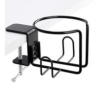 LEKUSHA Large Desk Cup Holder, Clip On Table Anti-Spill Cup Holder for Lawn Chair, Horizontal or Vertical Mount, Pack of 1, Black