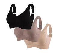 Lekxagabo Bra, Women's Ribbed Adjustable Wireless Bra,Super Firming Wire-Free Push Up Bras,Mixicharm Bras for Seniors,Instant Support Sculpted Curve (UK, Alpha, 3XL, Regular, Regular, 3Pcs d)