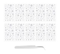LELE LIFE 10 Sheet Glitter Silver Star Stickers, Self-Adhesive Assorted Shiny Star Labels Sparkly Small Star Decals for Crafts Christmas Scrapbooks Cards Reward with Tweezers, Silver Hollow