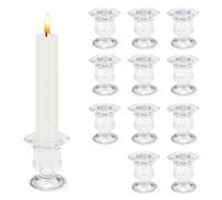 LELE LIFE 12 Pack Glass Taper Candle Holders, Clear Small Candlestick Holders Bulk Candle Stand for Table Centerpiece, Wedding Decor, Party, Christmas