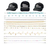 LELE LIFE 14 Pack Trucker Hat Chains, Bulk Hat Charms for Women Men, DIY Decoration Gold Silver Metal/Turquoise/Pearl/Flower Chains Jewelry Accessories for Mesh Baseball Cap