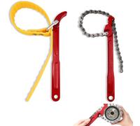 LELE LIFE 2-Pack 27cm Strap Wrench and 30cm Chain Wrench, Heavy Duty Adjustable Oil Filter Wrench Set with 56cm Rubber Belt & 49cm Chain for Fuel Filter Water Filter Pipe