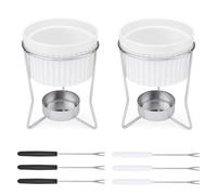 LELE LIFE 2 Pack Butter Warmers for Seafood, Ceramic Butter Melter with 6 Forks & Stainless Steel Stand, Fondue Pot Set for Chocolate or Cheese Fondue Cup