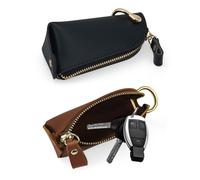 LELE LIFE 2 Pack Car Key Fob Case, Portable Car Key Cover Holder Leather Zipper Pouch Wallet Case Organizer Protector Keychain for Men Women, Black and Brown