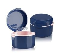 LELE LIFE 2 Pack Denture Case with Strainer Basket, Denture Cup, Retainer Case, Denture Bath Box, False Teeth Container for Travel Cleaning, Blue