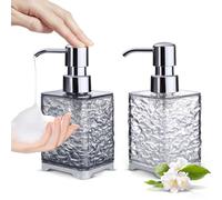 LELE LIFE 2 Pack Foaming Soap Dispenser - Acrylic Foaming Hand Soap Dispenser with Silver Pump, 300ml Refillable Bathroom Foam Soap Dispenser Bottle, Clear+Clear Grey,Square