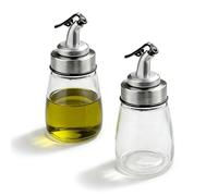 LELE LIFE 2 Pack Glass Soy Sauce Dispenser, 200ml/6.8oz Vinegar and Small Olive Oil Dispenser Bottle Set, Non-Drip Spout Cruet with Press-to-Open Lid for Kitchen Cooking