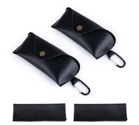 LELE LIFE 2 Pack Glasses Case with Clip, Semi Hard Leather Sunglasses Case, Slim Eyeglass Holder with Suede Lining & Cleaning Clothes for Purse Travel Men Women