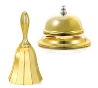 LELE LIFE 2 Pack Hand Bell and Desk Bell, All-Metal Loud Service Bell Dinner Bell, Call Bell Ring Bell for Kitchen, Restaurant, Bedside, Bar, Hotel, Front Desk, Shiny Gold