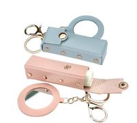 LELE LIFE 2 Pack Lipstick Holder Keychain with Mirror, Leather Lipstick Case Lip Balm Holder, Portable Lip Gloss Organizer Bag with Clip for Travel (Pink + Blue)