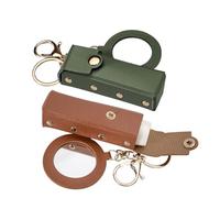 LELE LIFE 2 Pack Lipstick Holder Keychain with Mirror, Leather Lipstick Case Lip Balm Holder, Portable Lip Gloss Organizer Bag with Clip for Travel (Green + Brown)