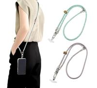 LELE LIFE 2 Pack Phone Lanyard Crossbody, Adjustable Cell Phone Neck Strap + Wrist Strap, Stainless Steel Tether Tab, Universal Leash for Most Smartphones, Anti Theft (Green and purple)