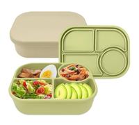 LELE LIFE 2 Pack Silicone Bento Box, 4 Compartments Leakproof Lunch Container, 850ml Divided Food Storage Containers for Adult Snack Meal Prep, Microwave Dishwasher Safe