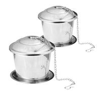 LELE LIFE 2 Pack Tea Strainers for Loose Tea, Loose Leaf Tea Infuser Tea Steeper 304 Stainless Steel Fine Mesh Tea Diffuser Ball with Extended Chain Hook and Drip Tray (Small)