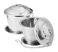 LELE LIFE 2 Pack Tea Strainers for Loose Tea, Loose Leaf Tea Infuser Tea Steeper 304 Stainless Steel Fine Mesh Tea Diffuser Ball with Extended Chain Hook and Drip Tray (Large)